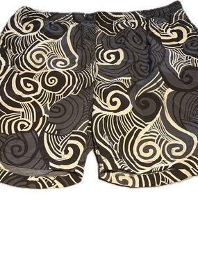 Tommy Bahama Black & Cream Swim/ Athletic Shorts with Abstract Swirl Print